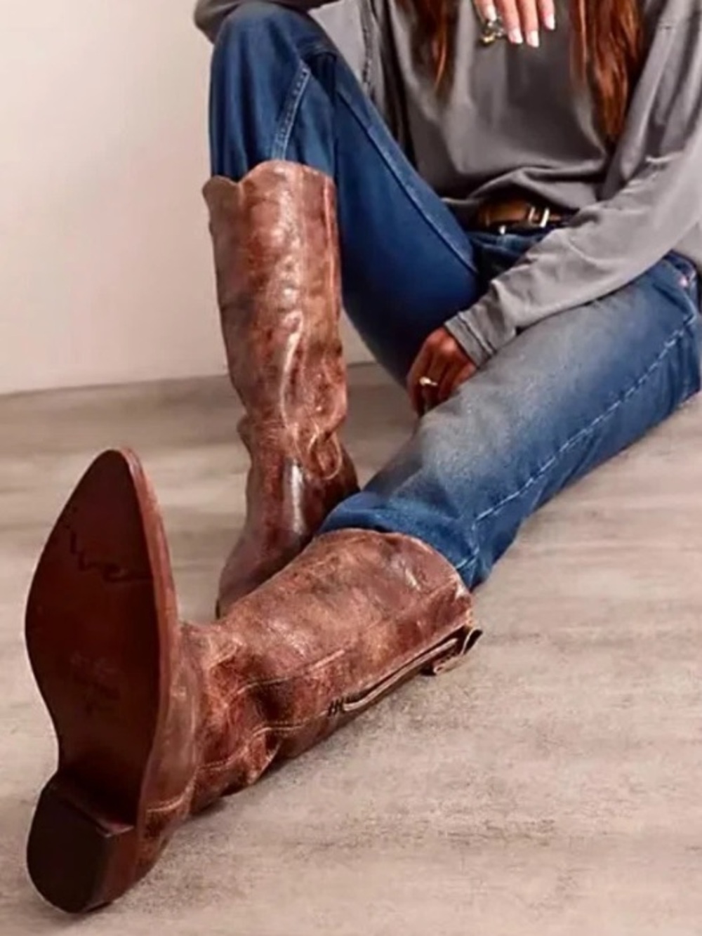 Free People Allistar Mid-Calf Chestnut Leather Western Boots